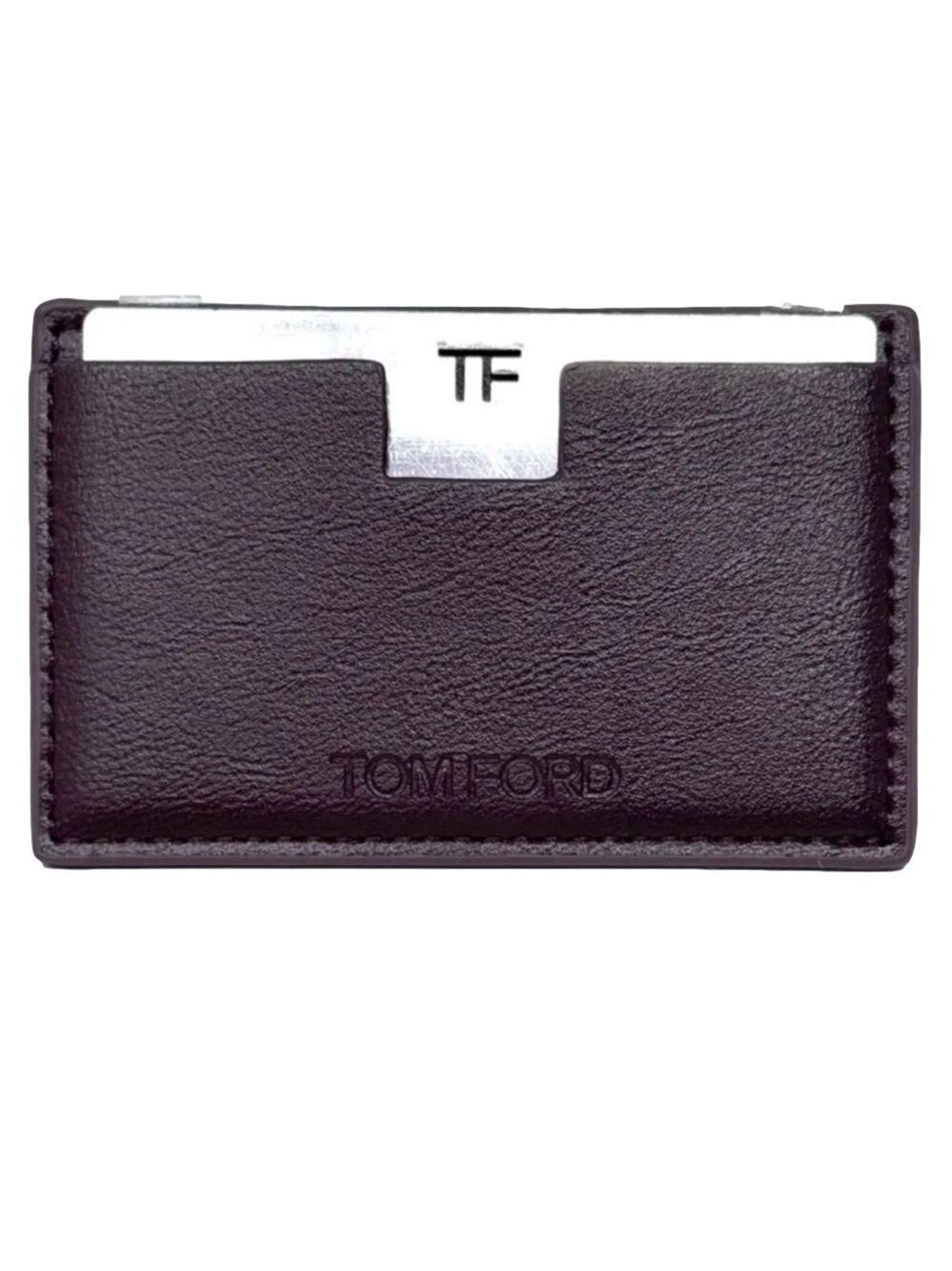 Tom Ford Brown Leather Card Holder Wallet with Mirror Plate Women Brand New